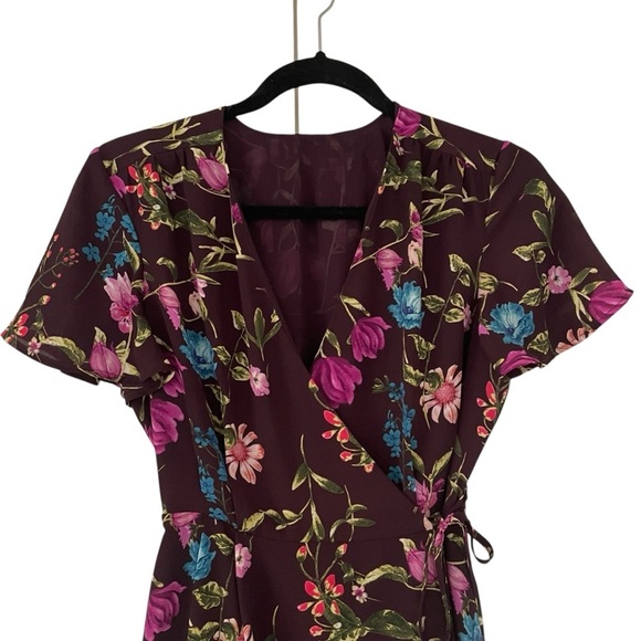 Belle Vere Eggplant Purple Floral Wrap Tie Front Maxi Dress Lined NOWT - Picture 5 of 10